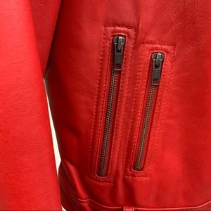 Whet Blu Red Leather Motorcycle Style Jacket NWOT